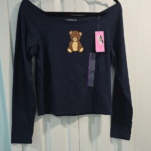 Navy Blue Juniors Shirt with Teddy Bear Design